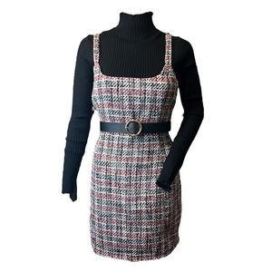 Forever 21- Tweed Red/Black/ & Off White Plaid Pinafore Dress (Size Med)